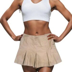Ralph Lauren preppy pleated mini buckle skirt in brit taupe/khaki  Sz 4